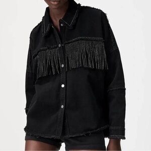 Zara Rhinestone Fringe Denim Jacket